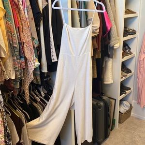 Jumpsuit, linen bone white, wide leg, wide tie back/ side zip